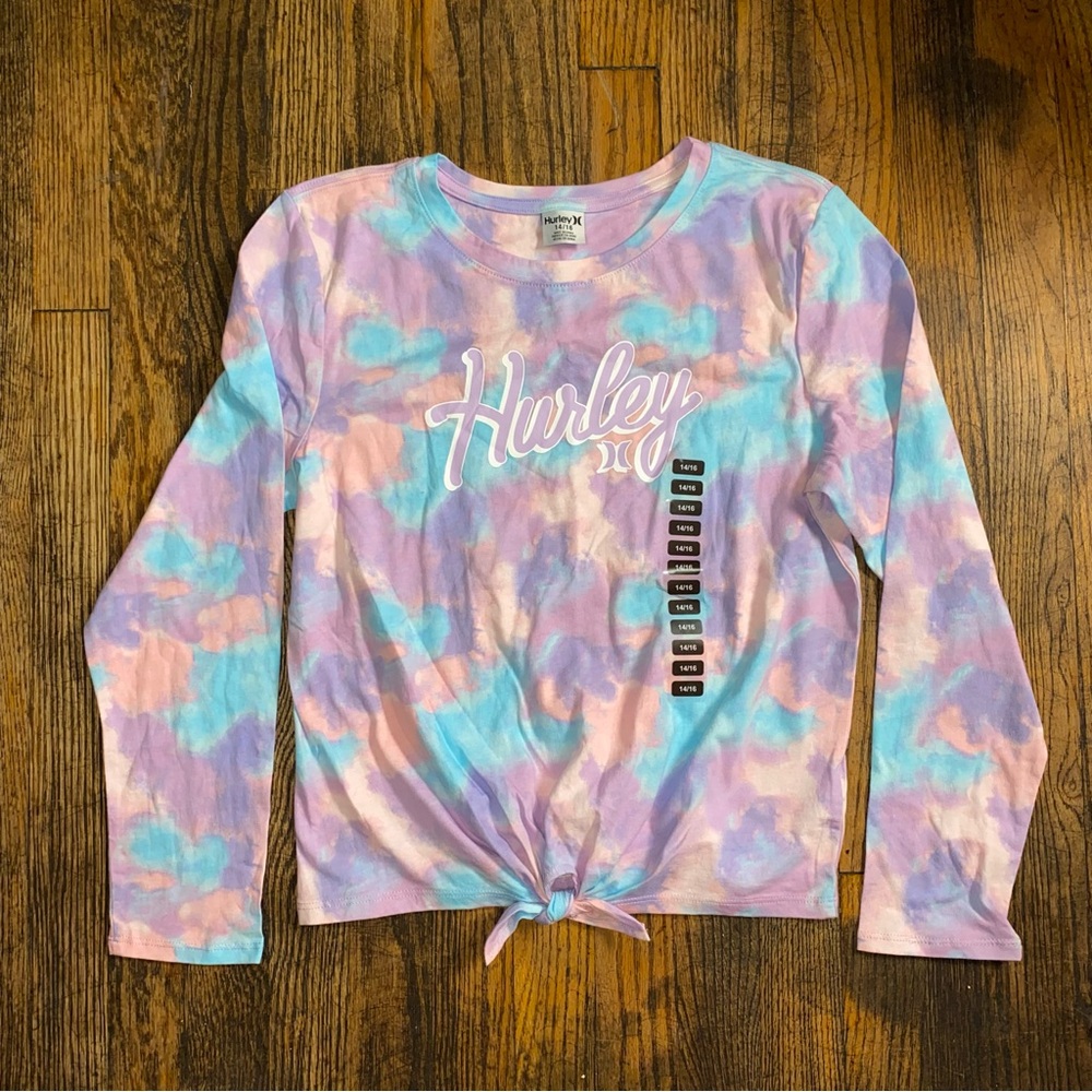 NWOT Hurley )( pink,purple & blue Tie Dye long sleeve shirt size 14/16